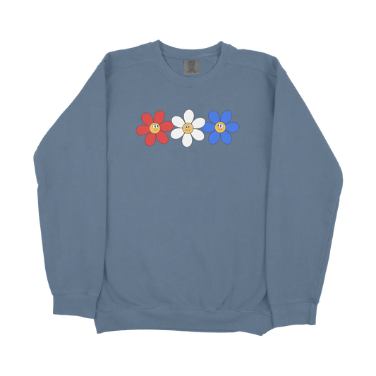 Red White Blue Flowers Crewneck